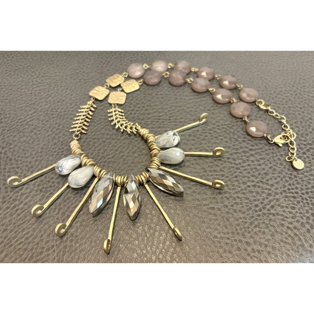 Vintage LYDELL NYC Boho AB Gray Bead Modernist Statement Necklace 20-23"
